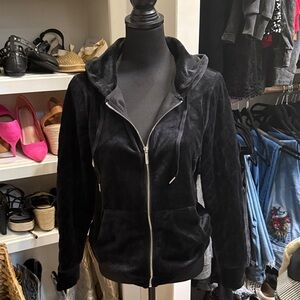 VINCE CAMUTO Black Velvety Zip Hoodie Jacket